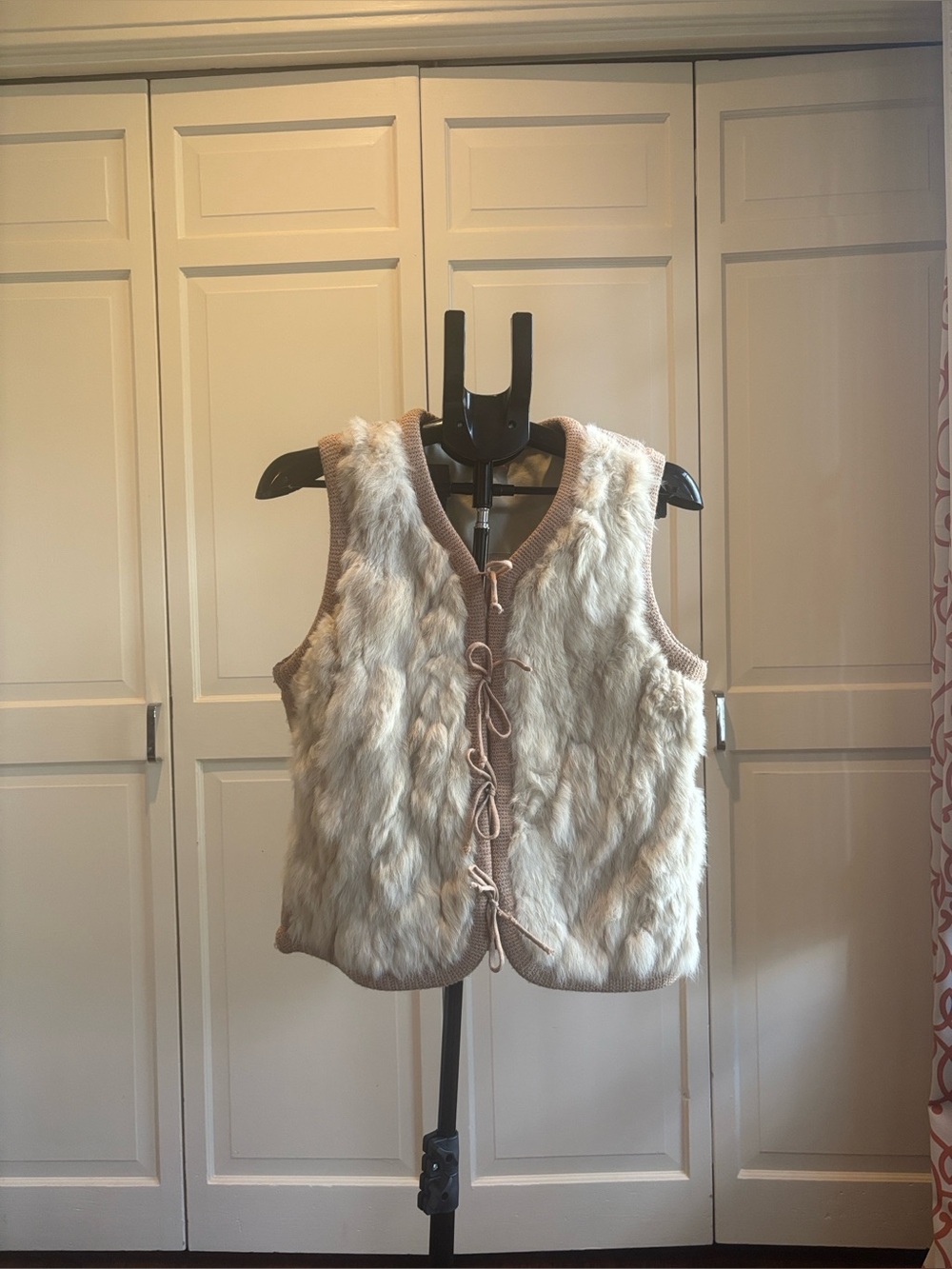 BCBGirls Cream Faux Fur Tie-Front Vest